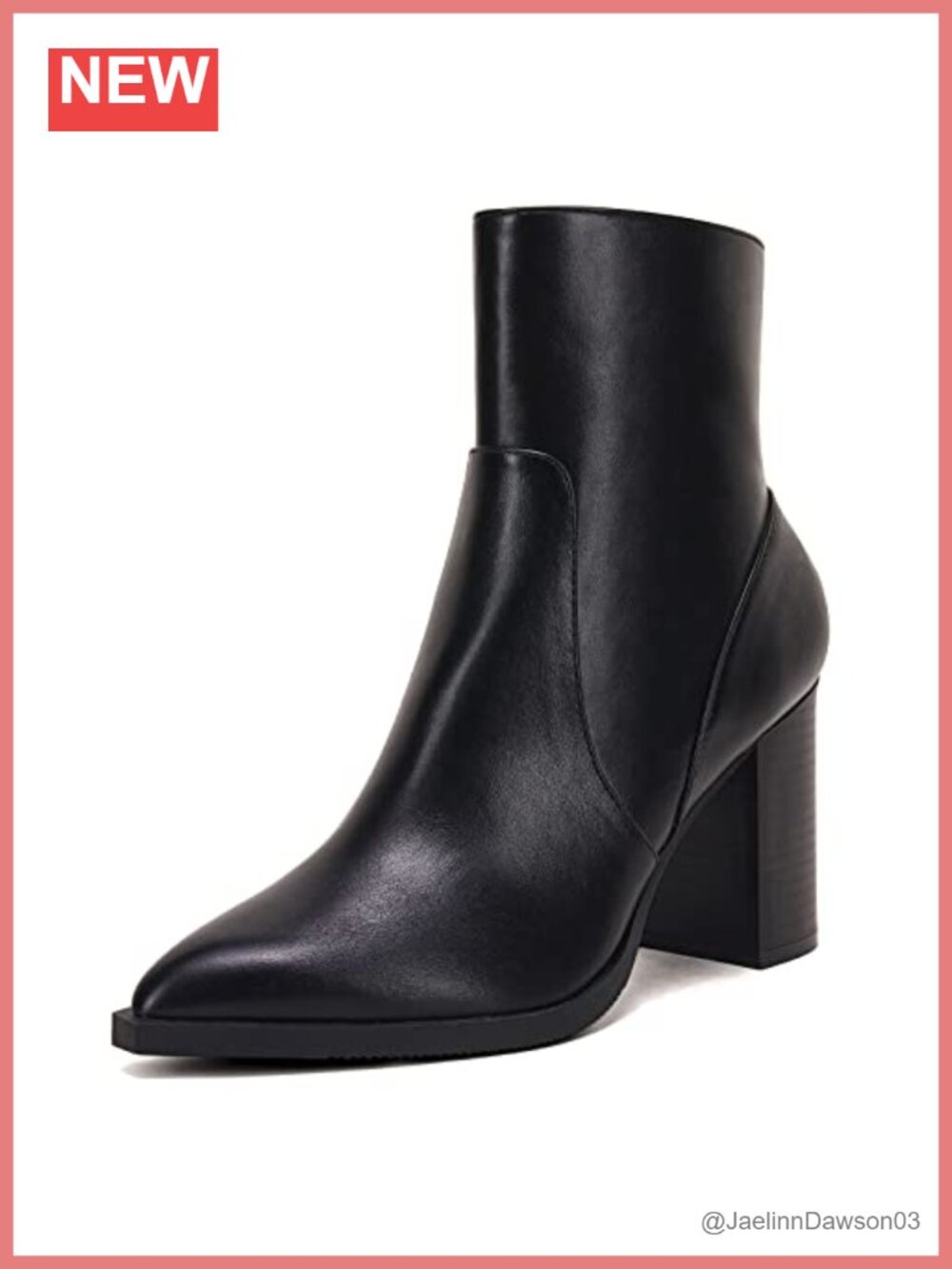 Pointed Toe Ankle Boots Chunky Stacked Heel Side Zipper Faux Leather